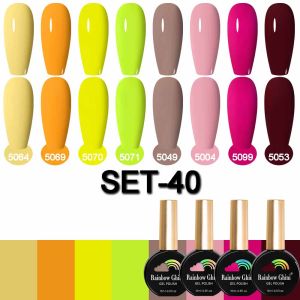 Rainbow Ghini 15ml 8pcs Summer Neon Green Yellow Nail Polish Set Fluorescent Bright Colors Professional Gel Varnish For Manicure