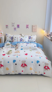 【ผ้าปูที่นอนสี่ชิ้น】ผ้าปูที่นอนฝ้ายแท้ ชุดเครื่องนอน ผ้าฝ้าย พิมพ์ลาย เรียบง่าย เป็นมิตรกับผิว ไม่ซีดจางง่าย ไม่เป็นขุย