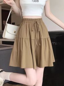 Ladies High Waist Wide Leg Pants Ice Silk Thin Cotton Linen Belted Five-Quarter Shorts Comfortable Loose Fit Casual Trousers