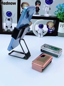 Portable Cellphone Back Clamp Mini Holder 360 Rotation Foldable Double Ring Metal Finger Kickstand Desktop Folding Portable Phone Stand Paste Free Lazy Adjustable Telescopic Bracket