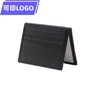 Genuine Leather Litchi Pattern Driver License Card Holder Two-In-One Octopus Card ID Card Case Clip Steel Stamp Logo Embossing