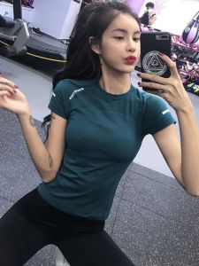 เสื้อยืดแขนสั้นผ้าไนลอนสำหรับออกกำลังกาย แห้งเร็ว ระบายอากาศได้ดี ยืดหยุ่นสูง สำหรับผู้หญิง ฤดูร้อน 2024 วัสดุอื่นๆ