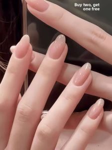 Natural Nude Daily Wear Nail Tips 2025 New Almond Shaped Ice Transparent White Moon Jelly Nail Art False Nails for Any Skin Type