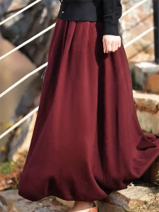 Casual Vintage High Waist Long Skirt Loose Fit Color Block A-Line Half Body Skirts for Autumn Season plus Size Women Dresses