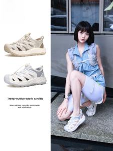 HUMTTO Summer Sport Womens Sandals Thick Bottom Anti-slip Slip-On Shoes Breathable Hollow out Low Top Fashionable Sandals