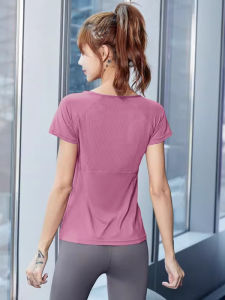 Womens Yoga Fitness Running Tight Top Short Sleeve Quick Dry Breathable T-Shirt Professional Pilates Training Sportswear