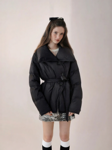 AIVEI | Elegant Belted Flared Collar Down Jacket