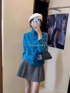 Korean Style High Collar Knitted Open Cardigan Women Winter Inner Short Loose Bear Fur Soft Warm Top Breathable Elastic Sleeve