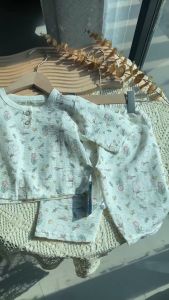 ชุดนอนเด็ก เสื้อผ้า 5 ส่วน พิมพ์ลายน่ารักๆ สีเขียว อายุ 6-3 ปี