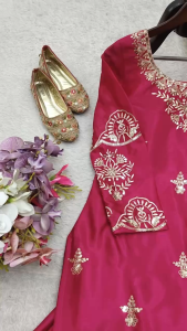 [PRE-ORDER] Ready Made Pure Cinon Silk With Embroidery 5mm Sequences Work With Sleeves Suit (10-15days delivery)