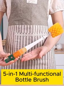 5 In 1 Bottle Cleaning Brush Tumbler Brush Detachable Long Handle Multi-function Scrubber Nylon Brush Straw Drinking