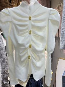 เสื้อถักแขนพองสไตล์สตรีท คอปกสูง แขนยาว ชั้นใน ชุดทำงาน ฤดูใบไม้ร่วง/ฤดูหนาว ผ้าฝ้ายผสมโพลีเอสเตอร์ ปกติ