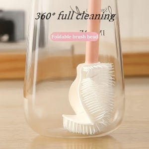 Foldable 360 Degree Comprehensive Cleaning Silicone Brush With Long Handle Design Reusable For Bottles And Cups Glass Cleaning