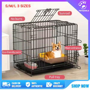 In Stock: S/M/L Size Stainless Steel Pet Cage with Poop Tray & Collapsible Design