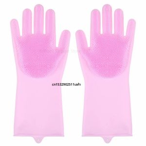 1 คู่ถุงมือทําความสะอาดซิลิโคน Magic จานล้างฟองน้ํายางมือถุงมือทนทานสําหรับห้องครัวในครัวเรือนล้างจานเครื่องมือทําความสะอาด