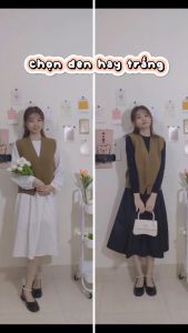 Áo gile len trơnáo gile nữ len lông thỏ hàng Quảng Châu trơn phối 2 cúc mã 373