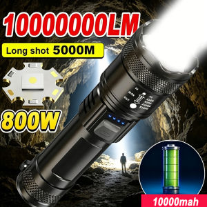 Rechargeable LED Flashlight Waterproof Zoomable Torch with LCD Display 3 Modes High Power Hand Light for Outdoor Camping