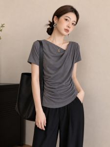SHIMANQING | High-end Asymmetric Drape Short Sleeve T-shirt Slimming