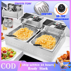 【Ready Stock】6L/12L Electric Deep Fryer Double Tank With Single/Double Basket Stainless Steel Frying Machine Timing Countertop Electric Frying Pan Chicken Chops French Fries Fritters Machine With Lid Large Capacity 220V For Restaurant Kitchen Business