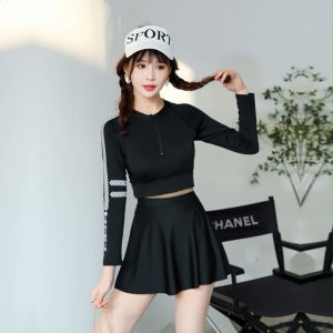 【Sunny Beach】Swimming suit for women 泳衣 High Waist Covering Belly Student swimwear women Korean Edition swimming suit women Network 泳衣女装 Swimwear Swimwear Female Summer swimming suit Split Long Sleeve swimingsuit women Conservative Skirt Swimwear