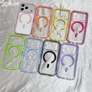 Transparent For Magsafe Soft TPU 2 in 1 Magnetic Case For iPhone 17 16 15 14 13 12 11 Pro Max Plus Air Candy Color Clear Cover