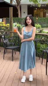 Váy Mixi Hai Dây Jean Dáng Xòe Dài Thiết Kế Khóa Kéo Lưng Nữ Tính Phong Cách Hàn Quốc Loại Freesize - Style Fashion - V2418