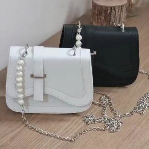 Tas Wanita Selempang & Bahu Mini Vintage Lucu Muat Handphone Sintetis Premium Tali Rantai Mutiara CW