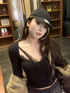 เสื้อชั้นในผู้หญิงแขนยาวลูกไม้ผสมสีพื้นสไตล์หวานและเผ็ดร้อน เสื้อชั้นในแบบมีแผ่นเสริมหน้าอก เสื้อชั้นในผู้หญิงทรงเข้ารูป