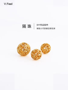 สร้อยข้อมือทองแดงชุบทอง 18K DIY อุปกรณ์ทำเครื่องประดับ เรียบหรู สร้อยข้อมือแฟชั่น ลูกปัดเจาะรู ลูกปัดกลมปักลาย ลูกปัดหลวม