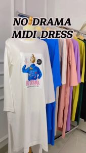 Midi Dress Terbaru 2024 No Drama Bahan Combed Apk Sablon Long Tunik Oversize Ootd Hijab Casual