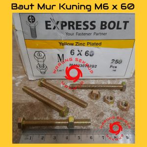 (5 pcs) Baut Mur Kuning 6x60 / Baut Kuning M6 / BMK / Baut Hexagon