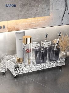 Acrylic Bathroom Toothbrush Holder Sink Storage Tray Simple Style Pure Color Dental Cup Organizer Desktop Placement