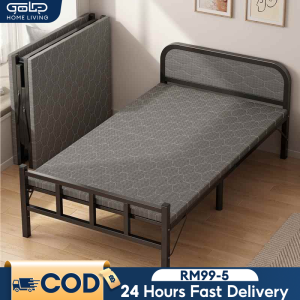 GOLD Foldable Single Bed Frame Portable Metal Bed Base Katil Bujang Lipat Besi Save Space Bedroom Furniture折叠床