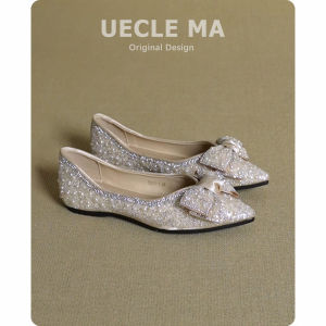 MASHUJIA | Leather Bow Decorated Flat Bridal Shoes