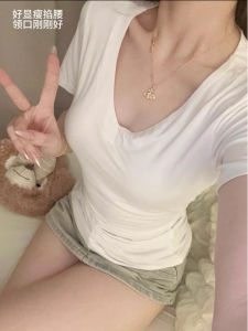 Áo Thun Cotton Nguyên Chất Cổ Chữ V Tay Ngắn Mùa Hè Cho Nữ Cỡ Nhỏ Áo Lót Bó Sát Ôm Sát Mặc Trong Mặc Thường Ngày