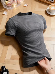 ZHUOCAN | Gray Sleeve Cinching Muscle Fit Sport T-Shirt Short Sleeve