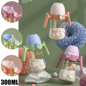300ML large capacity PPSU baby bottle with gravity ball and handle cute cartoon cat duckling bunny printed bottle
