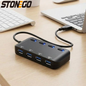 4 Port USB 3 0 Hub Ultra Slim High Speed Data Extender Adapter with Individual Power Switches for Laptop PC Computer