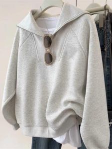สีเทาเข้ม มีฮู้ด ซิป ผู้หญิง เสื้อสเว็ตเชิ้ต ฤดูใบไม้ร่วง ฤดูหนาว สินค้าใหม่ Lazy Capless เสื้อแจ็คเก็ต ด้านบน สไตล์เกาหลี ปกติ แขนยาว