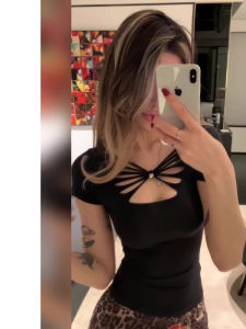 Slim Fit Short Sleeve T-Shirt Womens Summer Tight Waist Elastic Versatile Top Pure Desire Style Black Color Block Hollow out Design