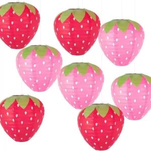 6Pcs Strawberry Paper Lanterns Ornament Very Refreshing and Cute for Fruit Theme Birthday Party Baby Shower Paper Wedding