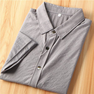 Casual Cotton Linen Short Sleeve Shirt Thin Summer Cool Mens Business Casual Standard Fit Iron Free Sharp Collar TB0601-4