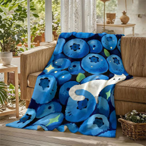 BILIBILI | White Cat Blueberries Flannel Blanket Perfect for Sofa Office Bed Travel Sleep Read Relax Camping Four Season Use