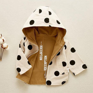 เด็กวัยหัดเดินเสื้อสําหรับแฟชั่นฤดูใบไม้ผลิ 1 3 5 ปีหญิงกลางแจ้ง Windbreakers Polka Dot พิมพ์สองด้านเสื้อแจ็คเก็ต