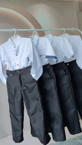 Formal Graduation Outfit for Kids Boys 3-14 Years Old Korean Style Plain White Polo Tops + Black Pants Outfit Set for Boys