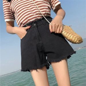 Retro Denim Wide Leg High Waist Loose K-style Students Slimming Easiest for Match Pants Womens Hong Kong Style Straight-Leg Pants Summer