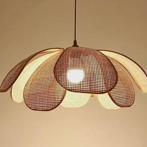 Petal Pendant Light E27 Hand Woven Rattan Pendant Lamp Indoor Dining Bedroom Living Room Chandelier Artistic Atmosp Home Dreoc