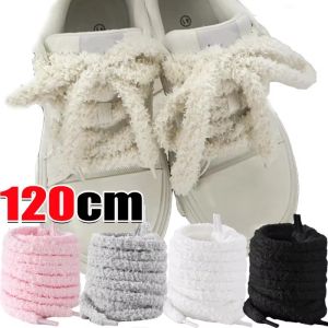 120CM Wide Flat Plush Towel Shoelaces Big Fat Fluffy Fuzzy Design Excellent Texture Softness Perfect for Women Boots Sneakers