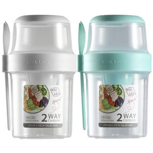 Overnight Oats คอนเทนเนอร์ 2 ชั้นอาหารเช้า On the Go ถ้วยพร้อมฝาปิดและช้อนแบบพกพาโยเกิร์ตข้าวโอ๊ตคอนเทนเนอร์ Jar สําหรับนักเรียน