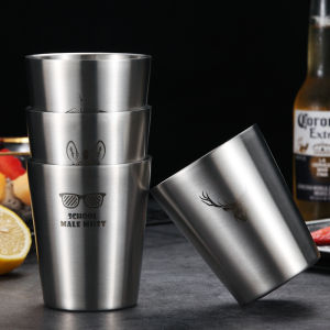 Industrial Style 304 Stainless Steel Beer Jar For Home Juice Coffee Cup Drop-Proof Simple Ins Double-Layer Cold Drink Cup
